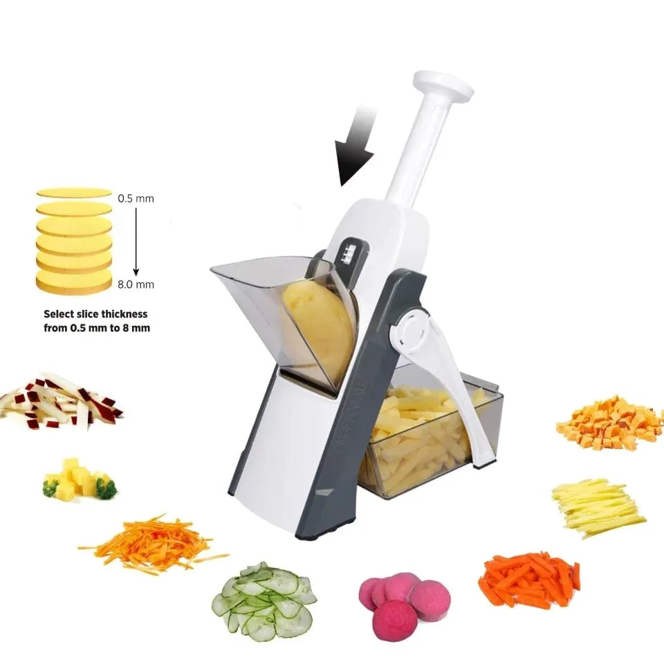 Manual Knob Slicer, Foldable Vegetable Slicer Chopper Cutter, 5 In 1 Large Capacity Mandoliner Slicer, Vegetable Chopper with Adjustable Coarseness, Manual Shredding Machine