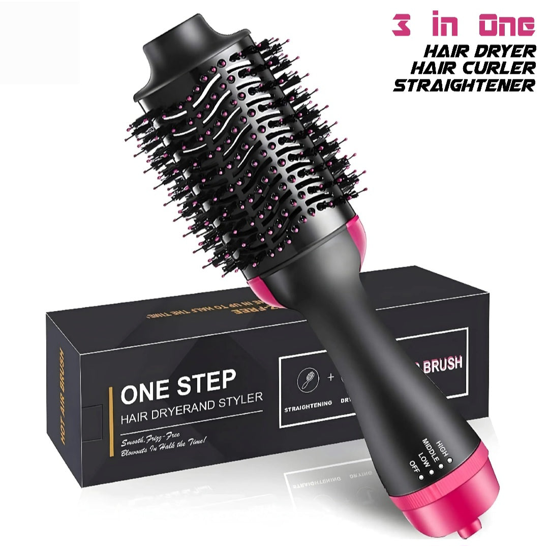 3-in-1 Hair Dryer, Straightener & Hair Curler Brush