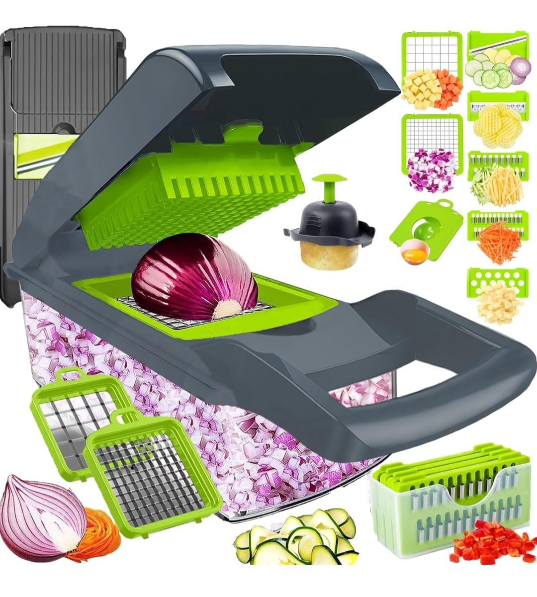16 in 1 Multi Functional Food Chopper with Container BPA Free Material & Dishwasher Safe Veggie Chopper Vegetable Cutter