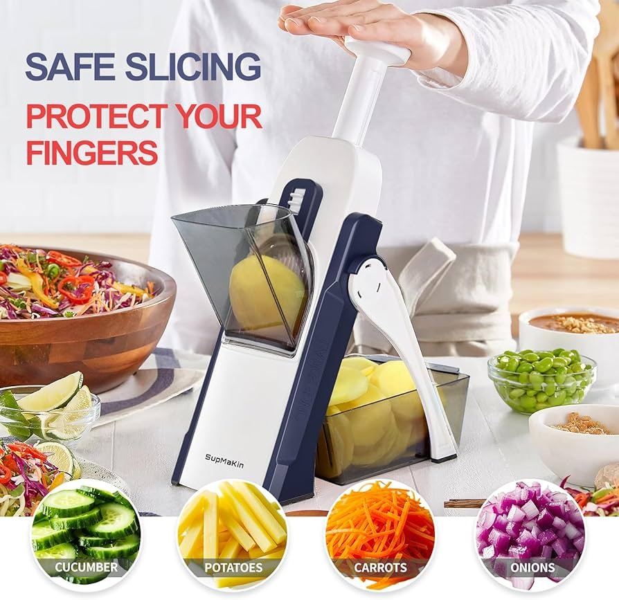 Manual Knob Slicer, Foldable Vegetable Slicer Chopper Cutter, 5 In 1 Large Capacity Mandoliner Slicer, Vegetable Chopper with Adjustable Coarseness, Manual Shredding Machine