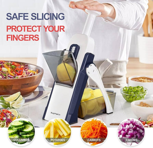 Manual Knob Slicer, Foldable Vegetable Slicer Chopper Cutter, 5 In 1 Large Capacity Mandoliner Slicer, Vegetable Chopper with Adjustable Coarseness, Manual Shredding Machine
