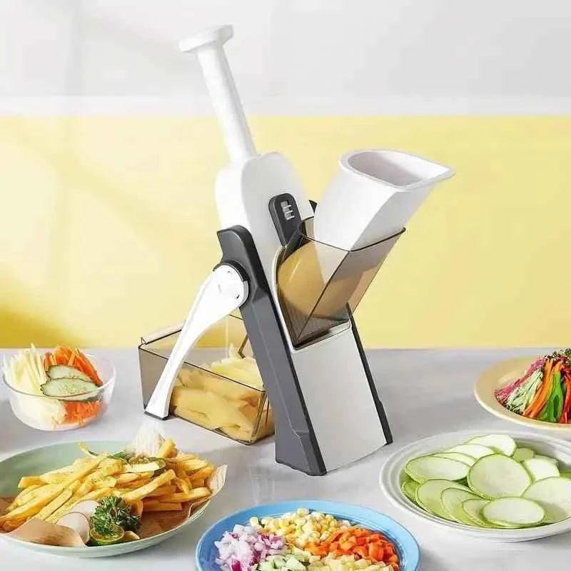 Manual Knob Slicer, Foldable Vegetable Slicer Chopper Cutter, 5 In 1 Large Capacity Mandoliner Slicer, Vegetable Chopper with Adjustable Coarseness, Manual Shredding Machine