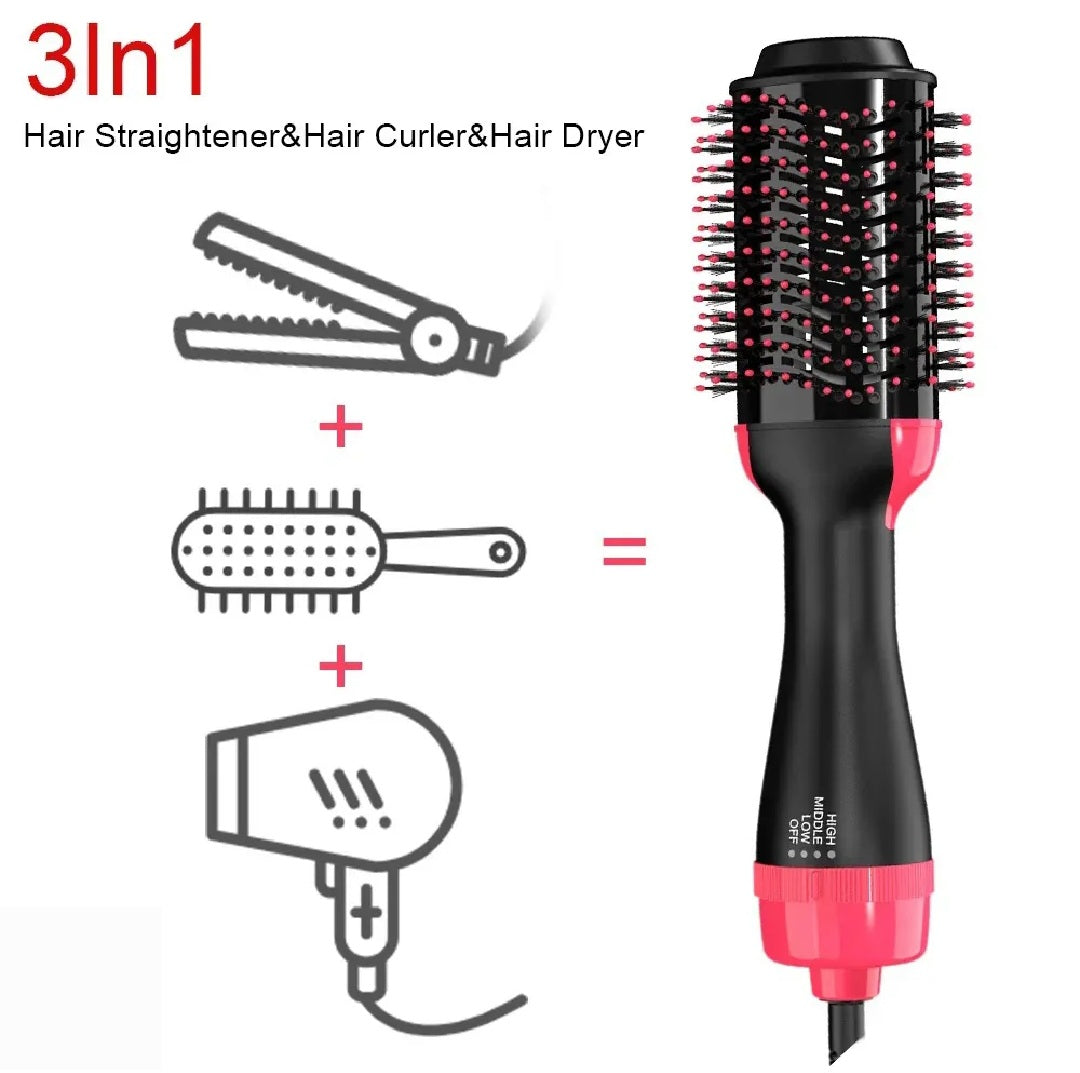 3-in-1 Hair Dryer, Straightener & Hair Curler Brush